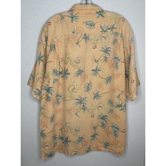 Tommy Bahama Shirt Mens Large Silk Peach Dragon Loop Collar Palm Trees Party L - Picture 2 of 10